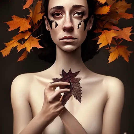 Image similar to gorgeous female stella maeve magician, realistic character concept, medium shot, elegant pose, spooky, illustration, symmetrical face and body, cinematic lighting, detailed realistic symmetrical eyes, 8 k, jacob riis, joshua middleton, artgerm, akihiko yoshida, tom bagshaw, single face, insanely detailed and intricate elegant, autumn leaves