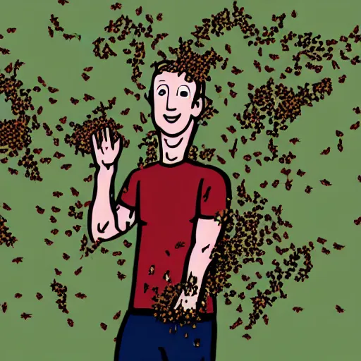 Prompt: Mark Zuckerberg being attacked by bees, stylized