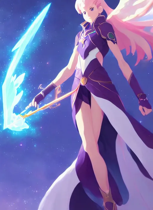 Prompt: a female space mage, star guardian inspired, perfect art, trending on pixiv, painted by greg rutkowski makoto shinkai takashi takeuchi, akihiko yoshida