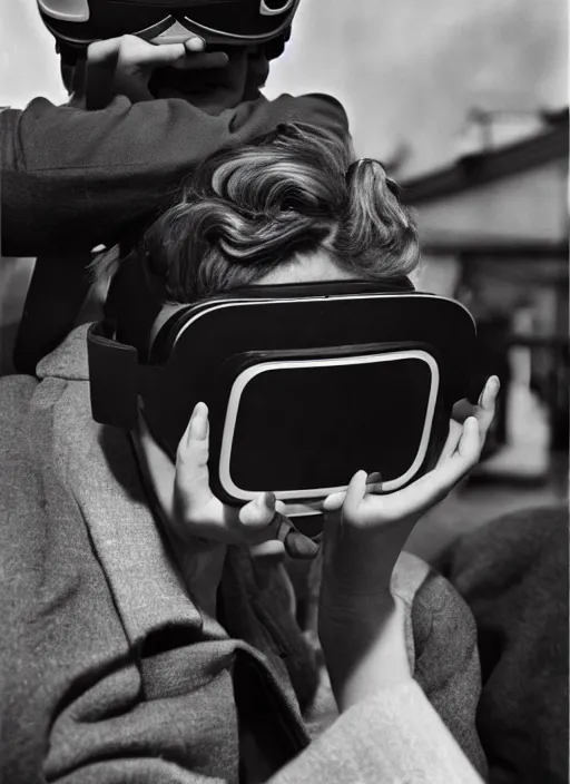 Image similar to 1 9 5 0 people using a vr headset by vivian maier. professional photography.