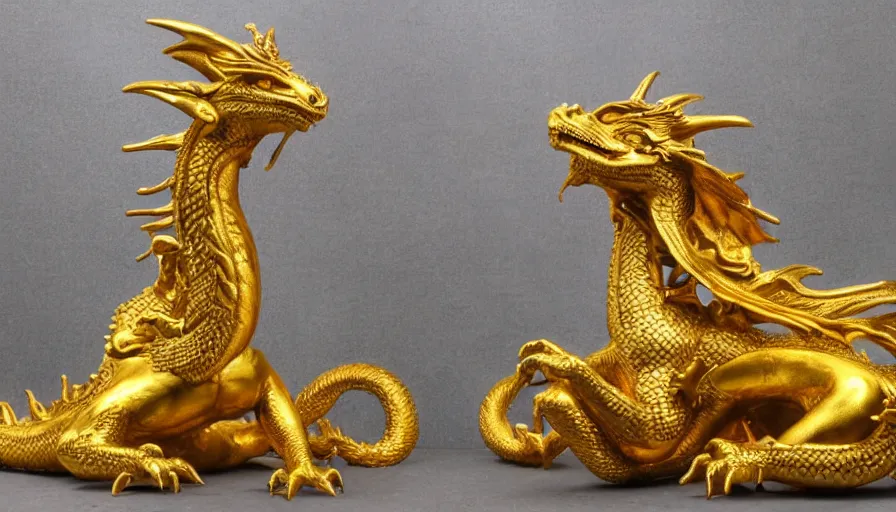 Prompt: golden statue of a dragon