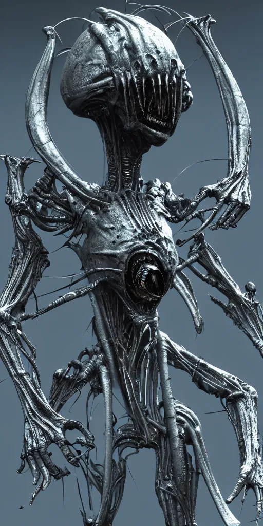 Image similar to futuristic alien with lasers eldenring boss. fromsoftware, dark souls, eldenring, screenshot, extremely detailed, insanely detailed, realistic, zbrush, horror, bloodbourne, h. r. giger