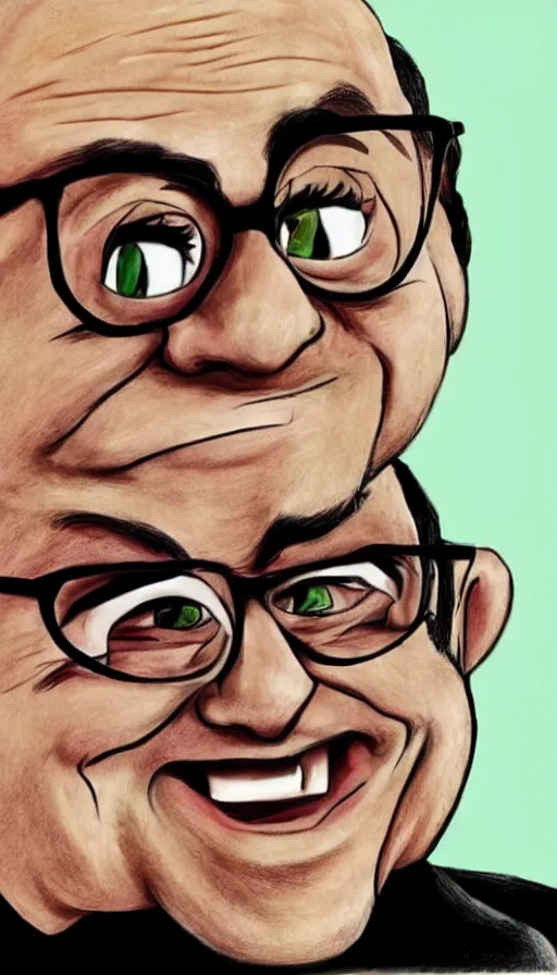 Image similar to Danny DeVito drawn in the style of Cuphead