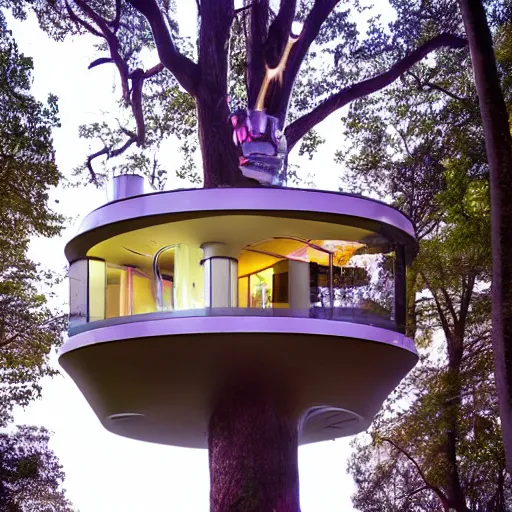 Image similar to a futuristic treehouse