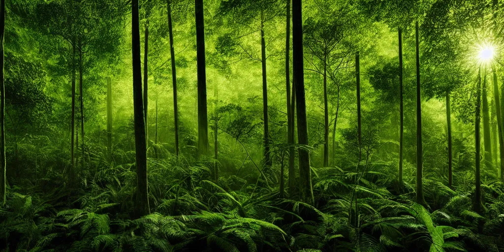 Image similar to lush forest, dense vegetation, against light, bright details, contrasting, daylight, highly detailed, by dieter rams, national geographic magazine, reportage photo, natural colors