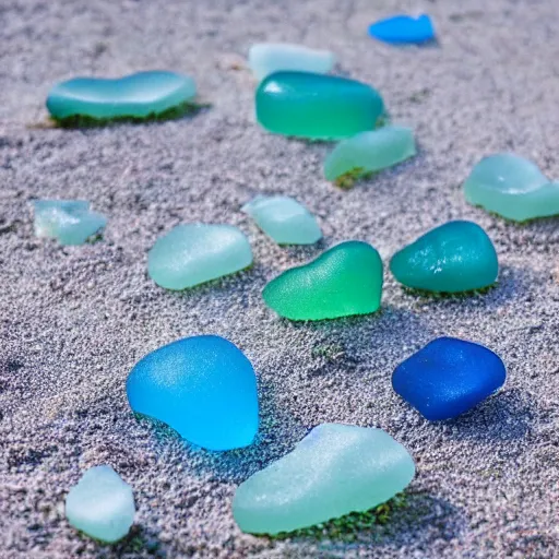 Prompt: pretty sea glass washed up on the beach, space aliens use the earth as a topper for a birthday cake