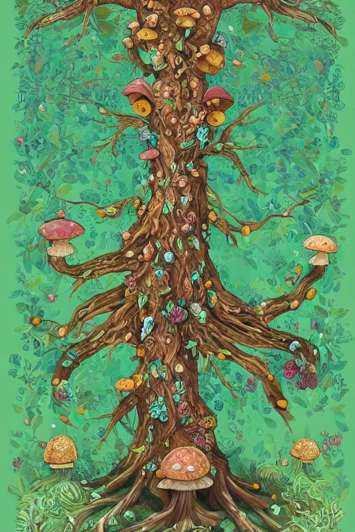 Prompt: a beautiful digital illustration painting of a detailed fantasy tree trunk and roots, mushroom, flowers by benoit b. mandelbrot, jeremiah ketner 8 k resolution trending on artstation concept art digital illustration