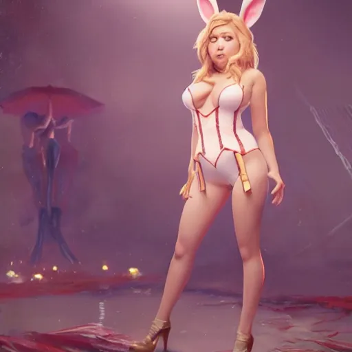 Image similar to detailed film still of jennette mccurdy wearing a playboy bunny outfit, 8 k, by greg rutkowski, artgerm, global illumination