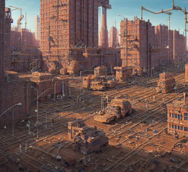 Image similar to hyperrealism photography hyperrealism concept art of highly detailed beavers builders that building highly detailed futuristic city with bricks by wes anderson and hasui kawase and scott listfield sci - fi style hyperrealism rendered in blender and octane render