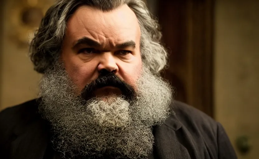 Prompt: Jack Black as Karl Marx in 'Marx' (2018), movie still frame, oscar nominated cinematography, volumetric lighting, 8k resolution, beautiful composition