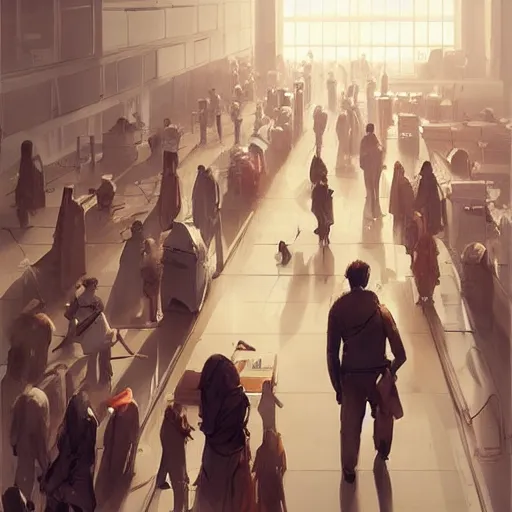 Image similar to human people walking among employee in an office, highly detailed,, artstation hd, deviantart, by madgwick,, greg rutkowski, artgerm