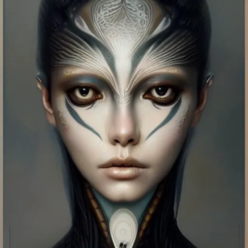 Image similar to ultra realist soft painting of a single attractive alien female, black scales, symmetry accurate features, very intricate details, focus, curvy, artstyle Hiraku Tanaka and Tom Bagshaw, award winning