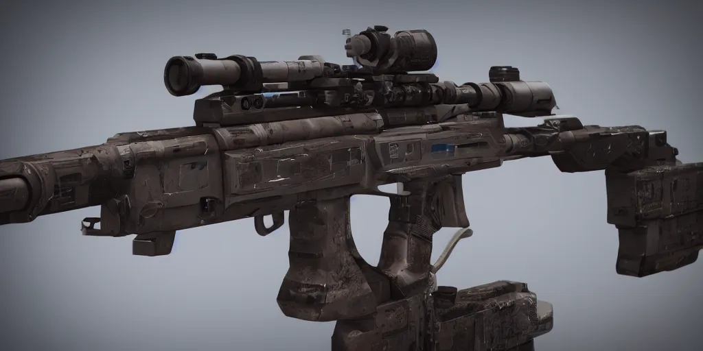 Image similar to sci - fi energetic rifle with scratches, close up shot, unreal engine, octane, studio light, commercial shot, hdr, focusing