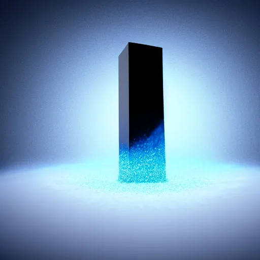 Prompt: floating shiny black monolith, floating in a blue particles void, 4k detailed