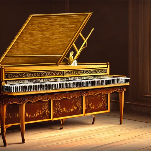 Image similar to beautiful highly detailed photorealistic render of a harpsichord, 8 k