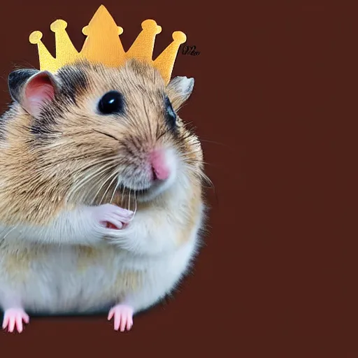 Image similar to A king hamster with a crown and a coat, digital art