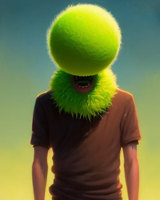 Image similar to highly detailed vfx portrait of a character of a tennis ball monster stephen bliss, unrealengine, greg rutkowski, loish, rhads, beeple, makoto shinkai and lois van baarle, ilya kuvshinov, rossdraws, tom bagshaw,