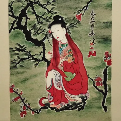 Image similar to Elfin goddess in the style of Chinese watercolor,