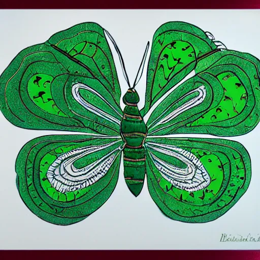 Prompt: green dragob with butterflypattern and dreamy eyes