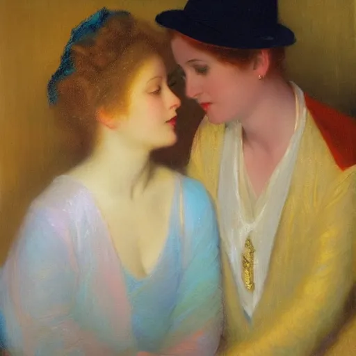 Prompt: two people talking :: by Delphin Enjolras :: oil on canvas