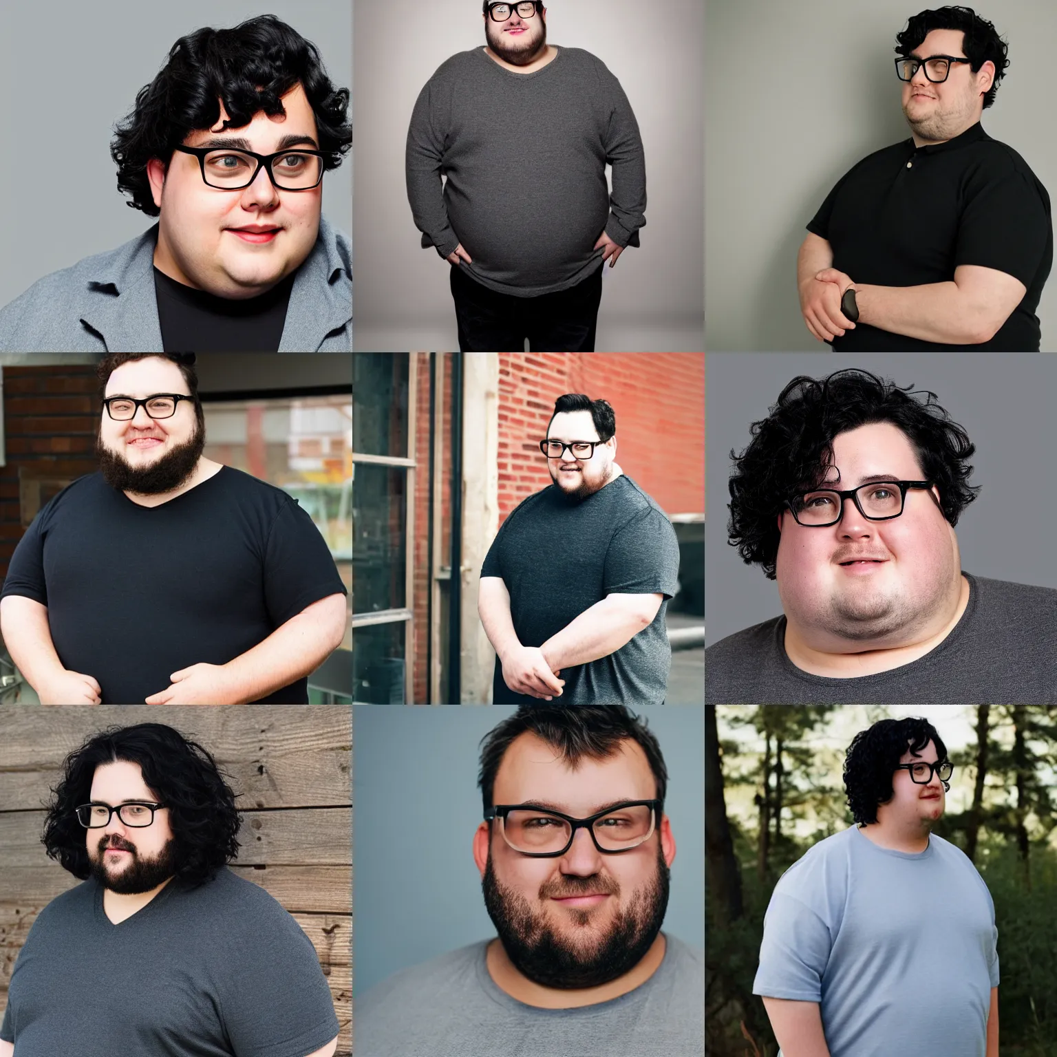 Prompt: a chubby man with glasses and shoulder length incredibly curly black hair