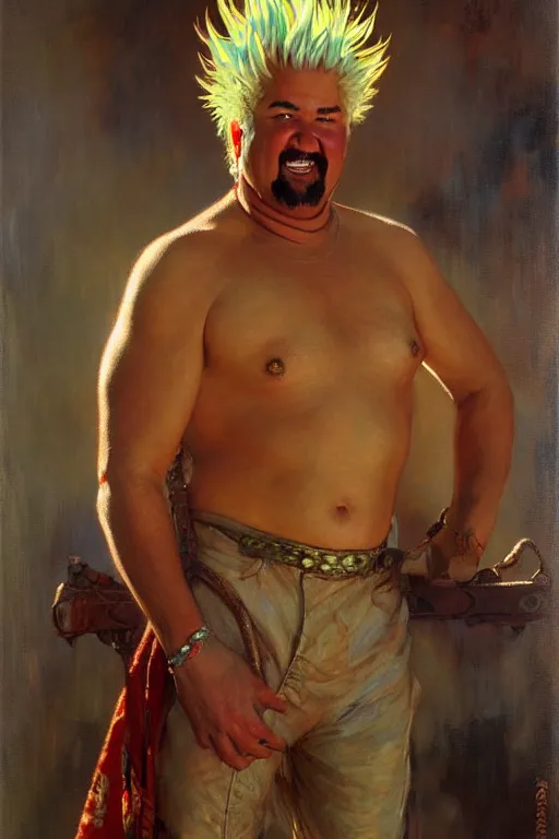 Prompt: guy fieri figure painting, painting by gaston bussiere, craig mullins, greg rutkowski, alphonse mucha