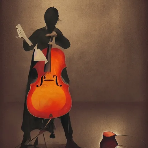 Prompt: abstract composition with guitar in cello shape by greg rutkowski