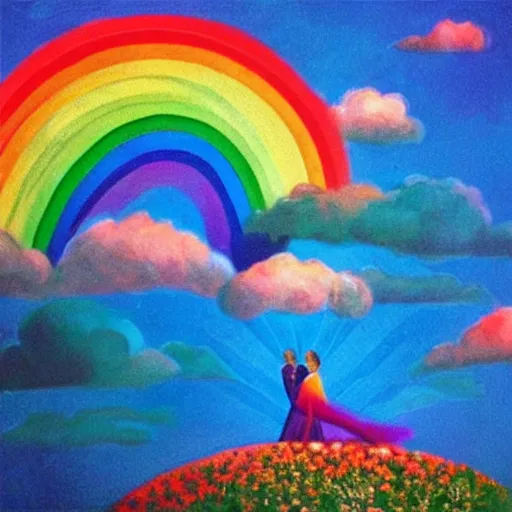 Image similar to somewhere over the rainbow bluebirds fly and the dreams that you dream of dreams really do come true