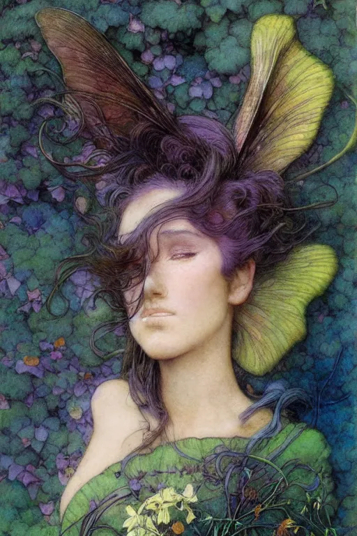 Image similar to headshot portrait of a beautiful fairy, detailed, rainbowshift, by jean - baptiste monge, maxfield parrish, john william waterhouse, brian froud