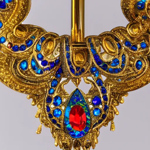 Image similar to Multi Faceted Jewel on the top of a golden ornate staff embellished with Diamonds and Opals HDR