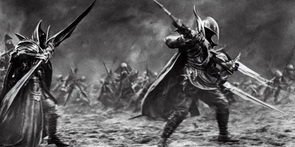 Image similar to A photo of Lord Sauron fighting in WWII