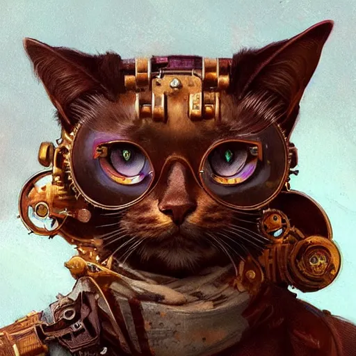 Image similar to Portrait of a steampunk cat, science fiction, highly detailed, digital painting, artstation, concept art, illustration, art by Greg Rutkowski and alphonse mucha