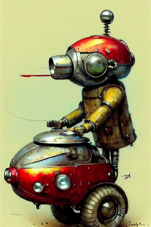 Image similar to adventurer ( ( ( ( ( 1 9 5 0 s retro future android robot fat robot mouse wagon. muted colors. ) ) ) ) ) by jean baptiste monge!!!!!!!!!!!!!!!!!!!!!!!!! chrome red