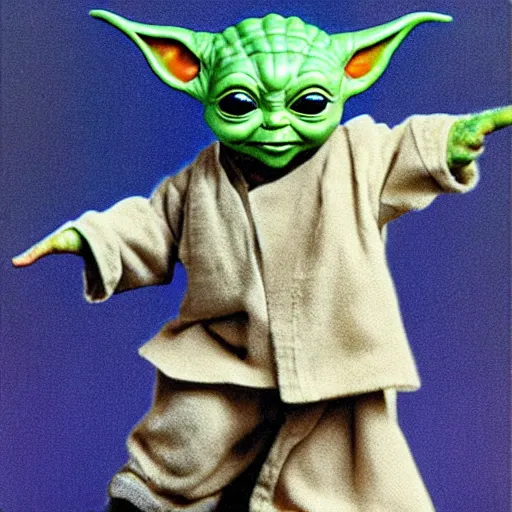 Prompt: Baby yoda dancing, by Donald Roller Wilson, ultra detail