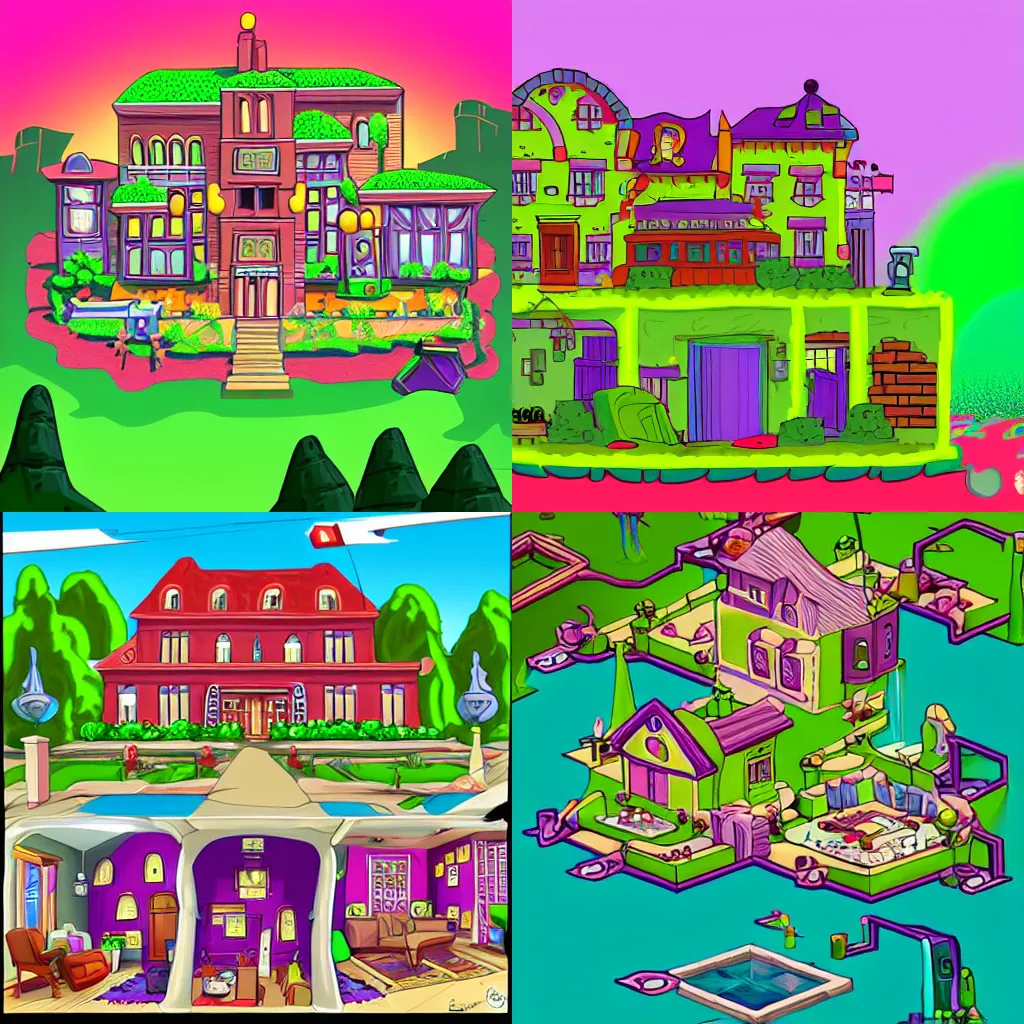 Prompt: mansion in style of Day of the Tentacle