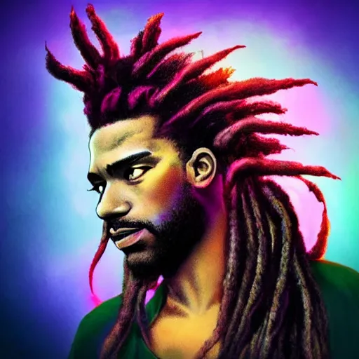 Image similar to dragon with dreadlocks, synthwave