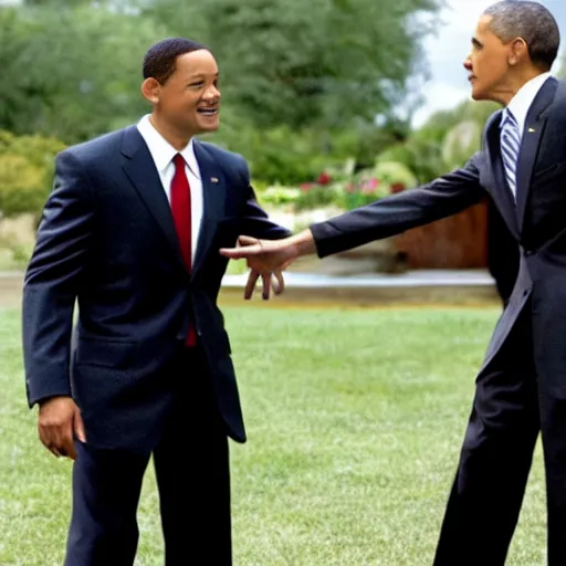 Image similar to still of will smith attacking obama with a flip flop