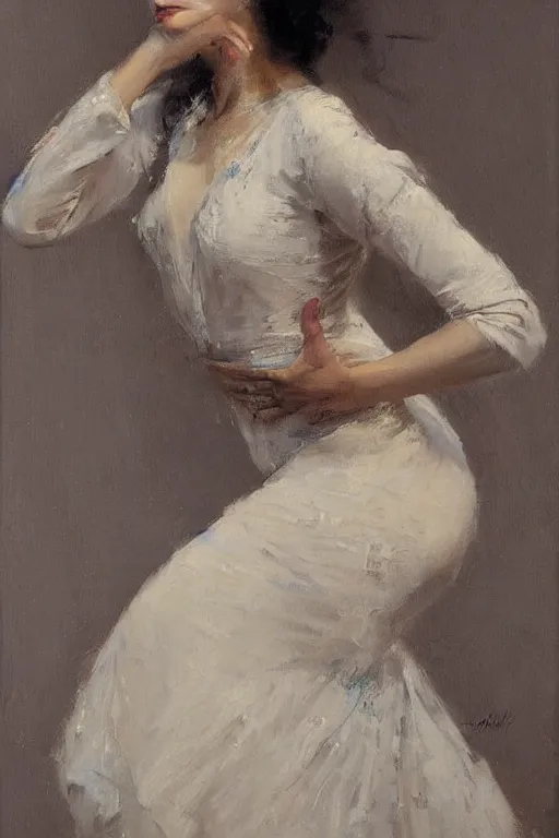 Image similar to Richard Schmid and Jeremy Lipking full length portrait painting of a young beautiful flamenco dancer