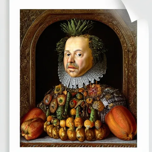 Image similar to portrait of king charles the 4 th made of fruits and vegetables by arcimboldo