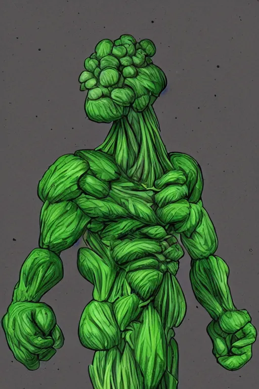 Image similar to a humanoid figure broccoli man, ripped, highly detailed, digital art, sharp focus, trending on art station, anime art style