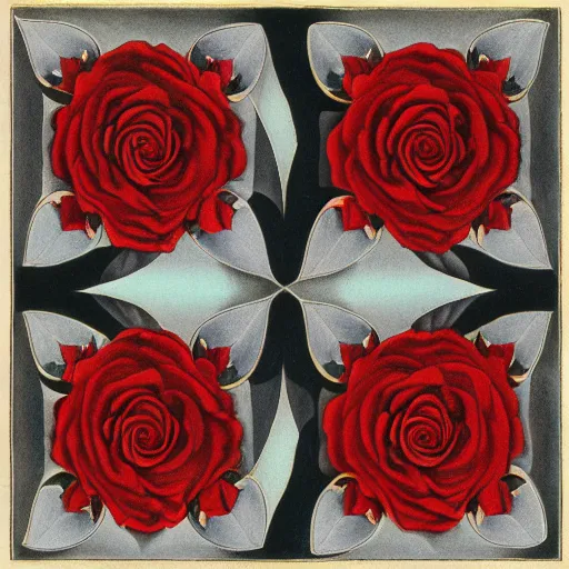 Prompt: red roses by escher