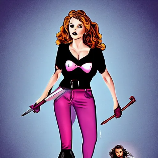 Image similar to a pin up of buffy the vampire slayer. gothic, digital art