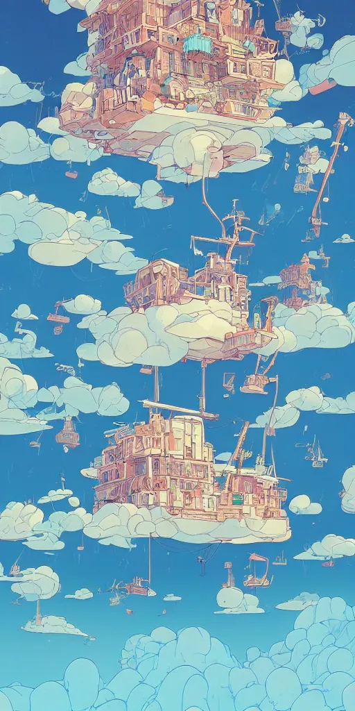 Prompt: a study of cell shaded cartoon of a floating city in the clouds, illustration, wide shot, vibrant colors, open sky, concept art by josan gonzales and wlop, by james jean, victo ngai, david rubin, mike mignola, laurie greasley, highly detailed, sharp focus, trending on artstation, hq, deviantart, art by artgem