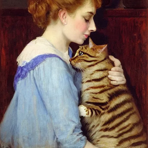 Image similar to young woman petting her cat by alfred stevens