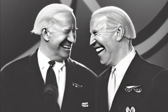 Image similar to “ very very intricate photorealistic photo of hitler and joe biden laughing together, detailed natural lighting, award - winning crisp details ”