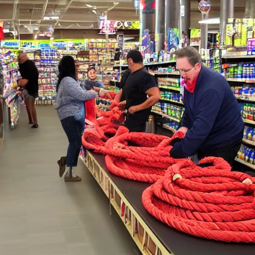 Image similar to people fighting for the best rope at the store