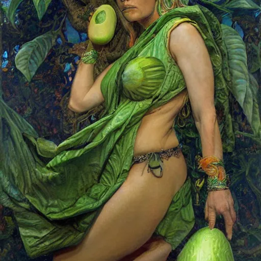 Prompt: the goddess of avocados, by donato giancola.