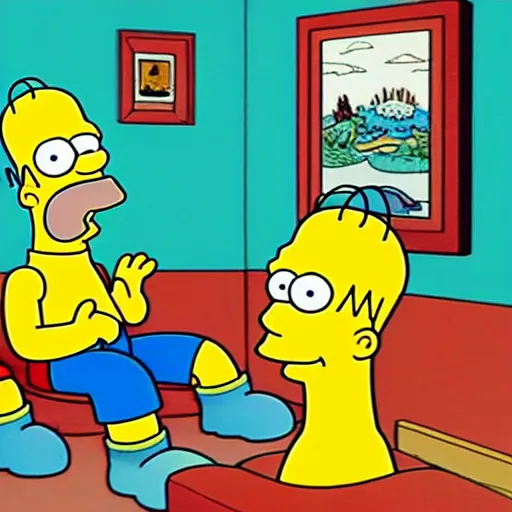 Image similar to homer simpson falling asleep in a haunted house, on the television show simpsons