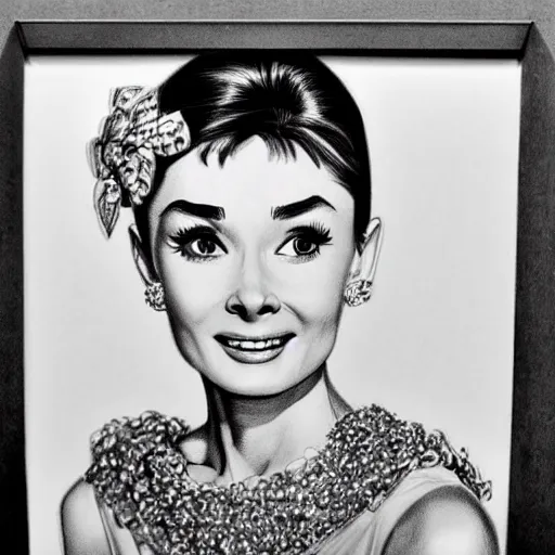 Image similar to pencil illustration of Audrey Hepburn highly detailed, cinematic,