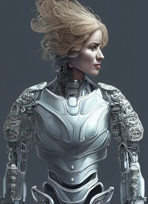 Image similar to a photorealistic detailed image of a president of moldova ( ( ( maia sandu ) ) ) in sci - fi bionic armor, detailed, intricate, elegant, highly detailed, digital painting, artstation, concept art, smooth, sharp focus, illustration, art by hana yata, artem demura, alphonse mucha, octane render, unreal engine, 8 k